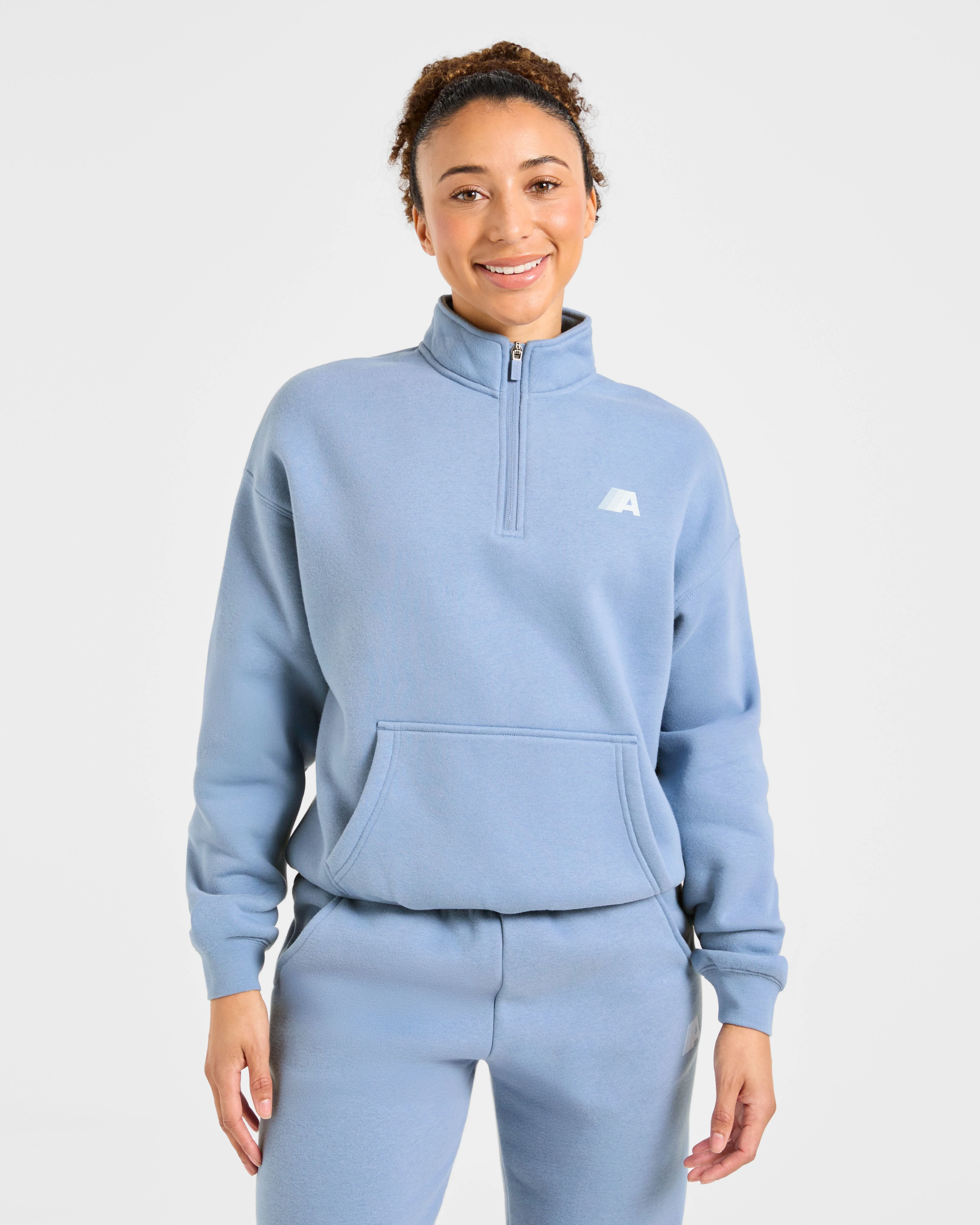 Retro Athletics Oversized 1/4 Zip Pullover - Vintage Blue - Image 2
