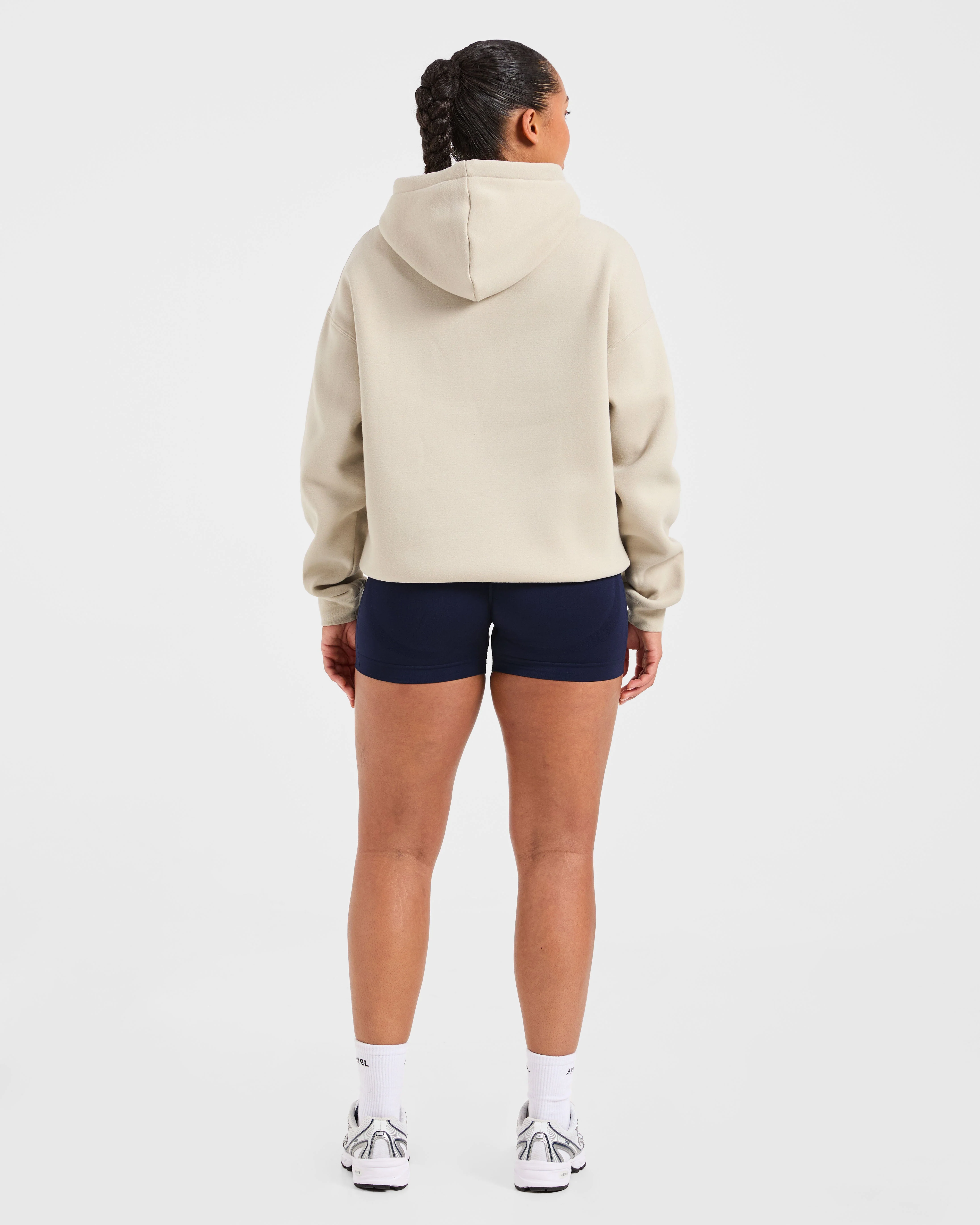 Script Embroidered Oversized Hoodie - Sand/Navy - Image 4