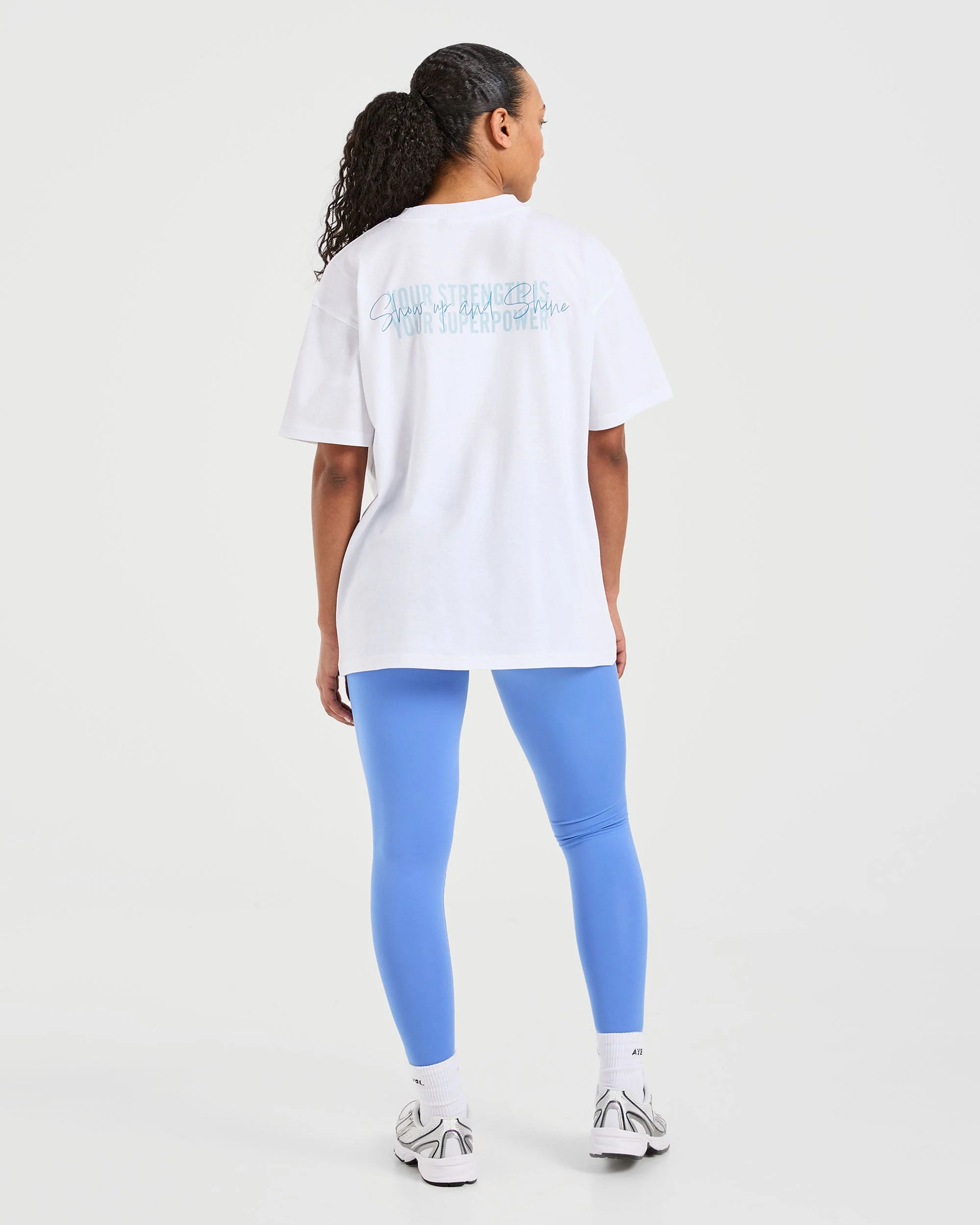 Show Up Oversized T Shirt - White/Blue - Image 4