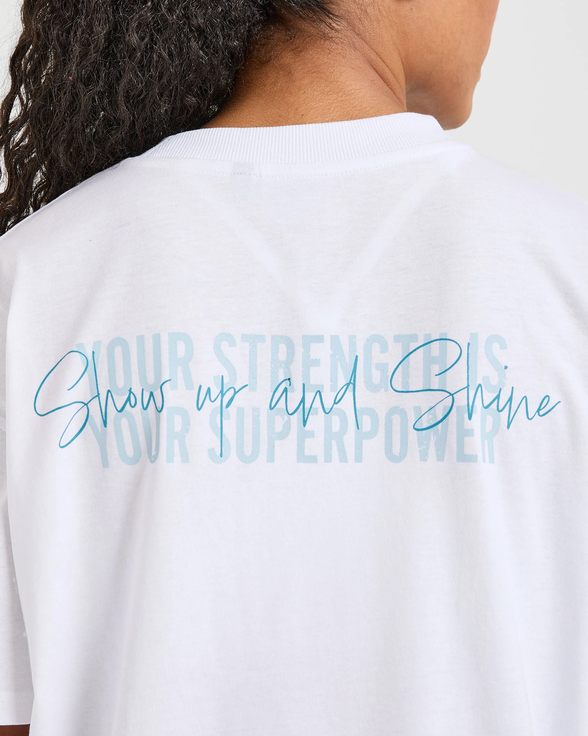 Show Up Oversized T Shirt - White/Blue - Image 6