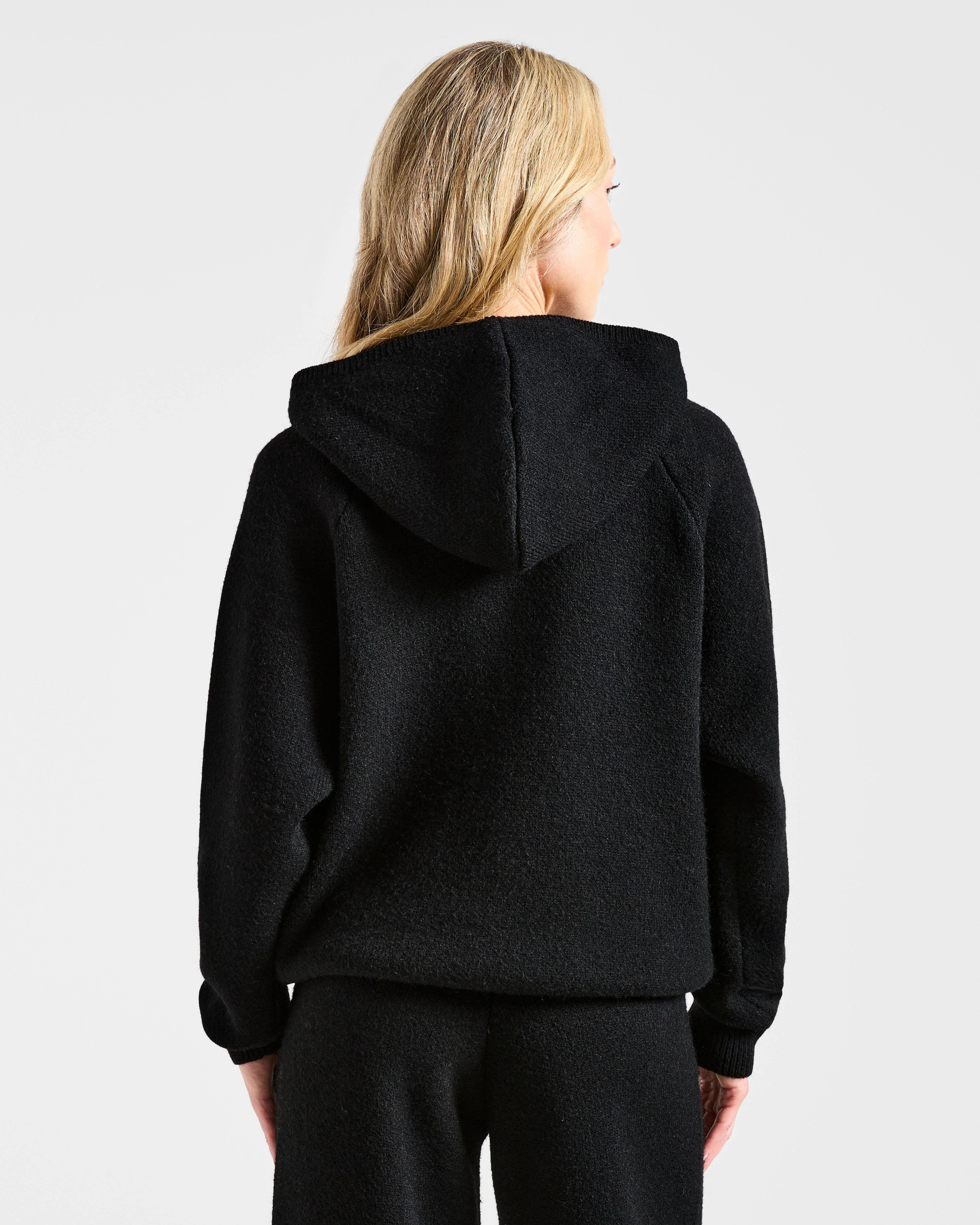 Soft Oversized Knitted Hoodie - Black - Image 2