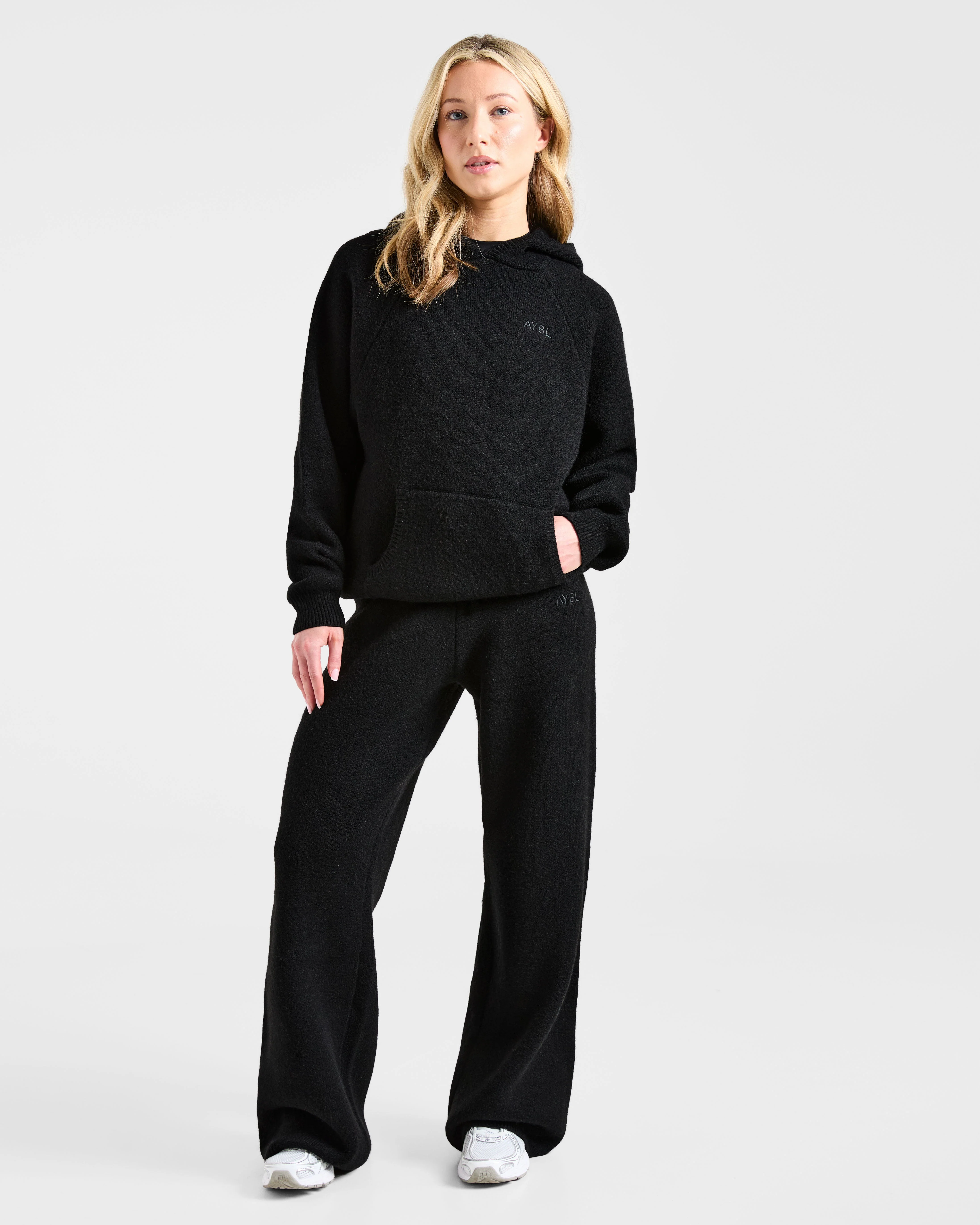 Soft Oversized Knitted Hoodie - Black - Image 3