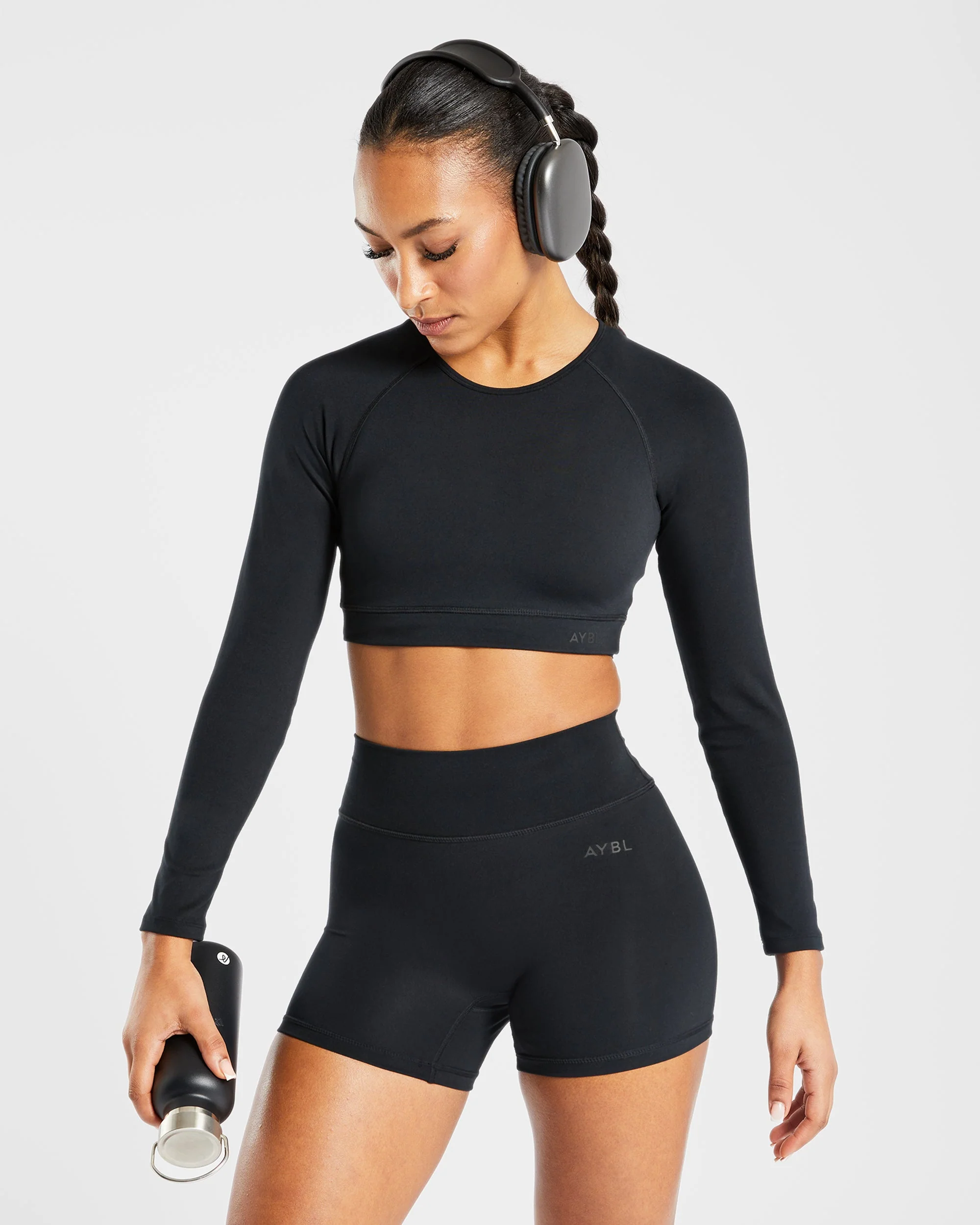 Staple Long Sleeve Crop Top - Black - Image 7
