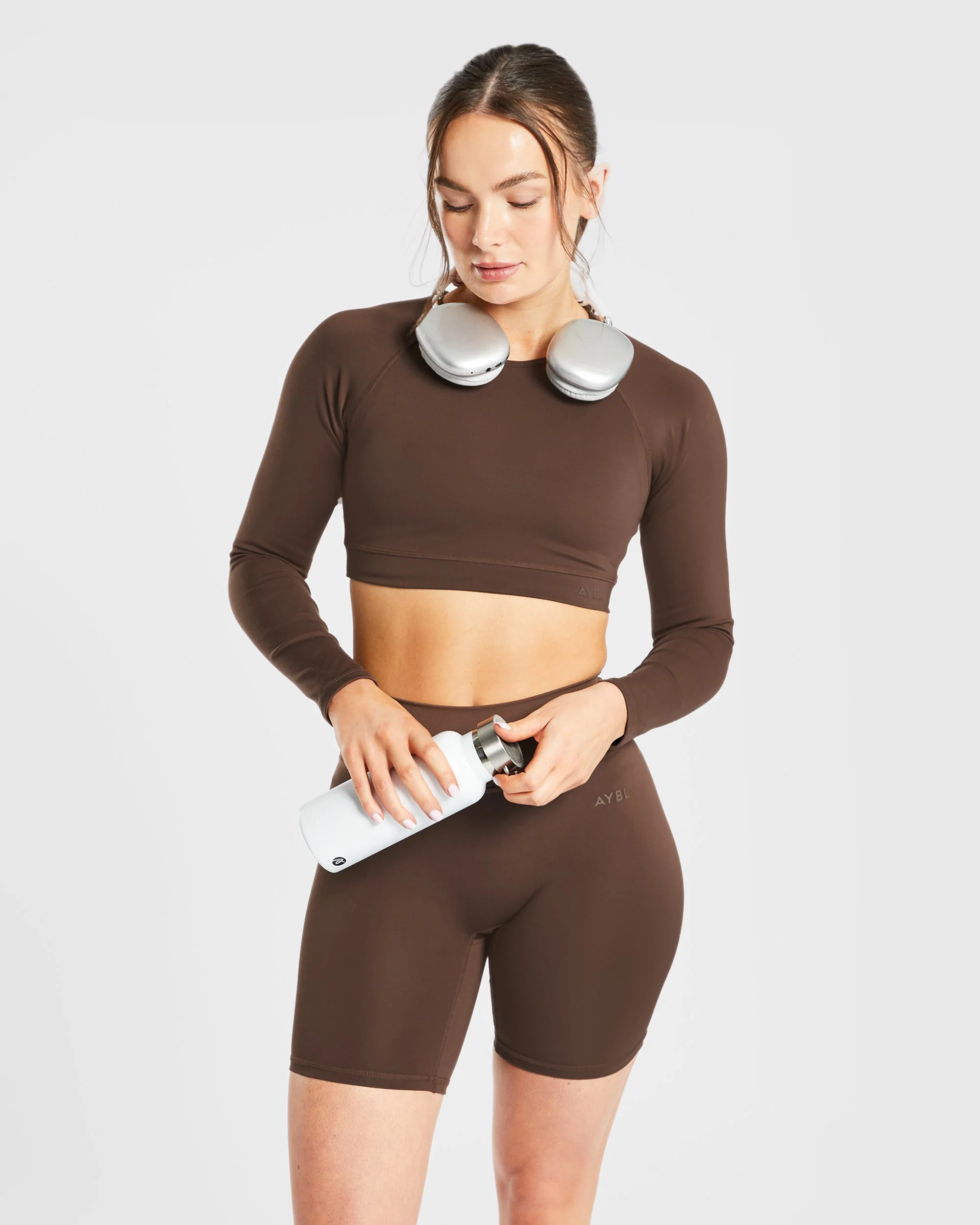 Staple Long Sleeve Crop Top - Brown - Image 7