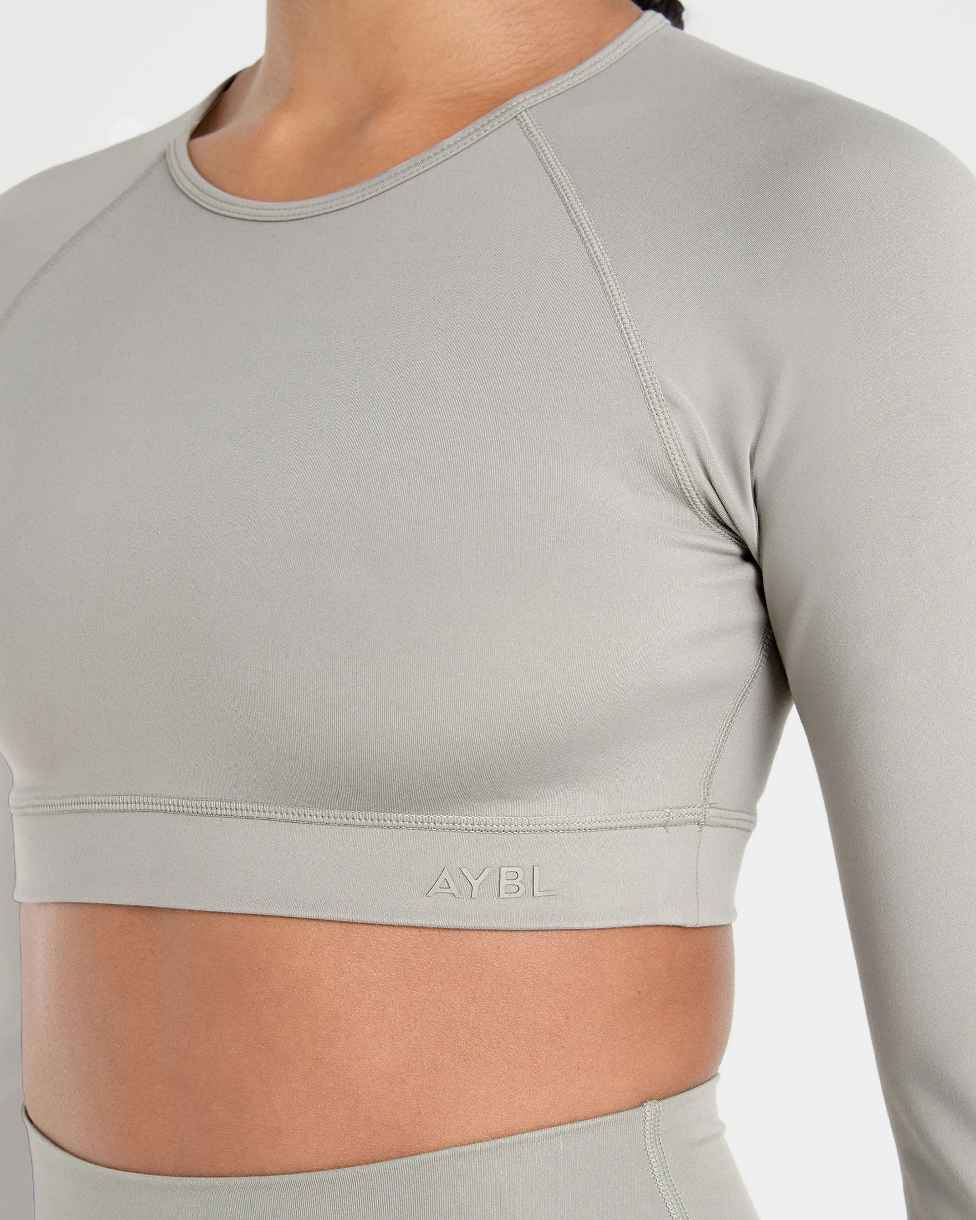 Staple Long Sleeve Crop Top - Washed Olive - Image 5