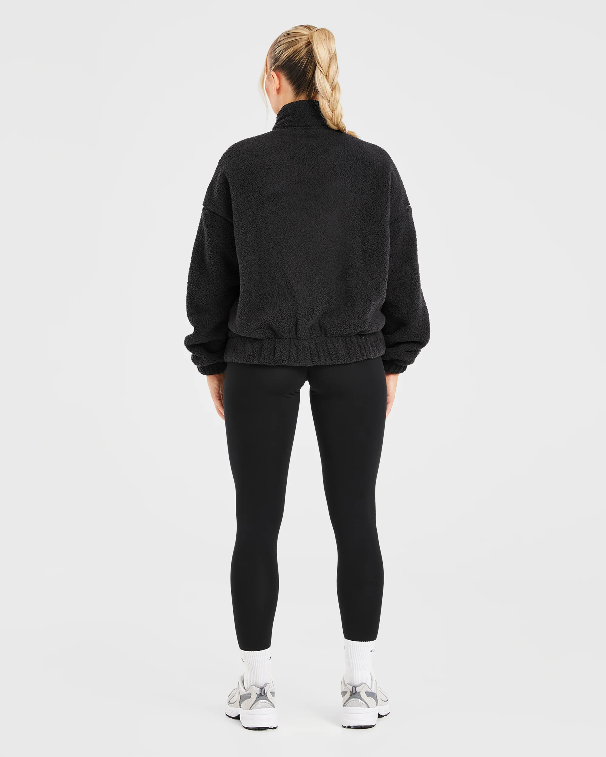 Varsity Oversized Fleece Zip Up Jacket - Black - Image 4